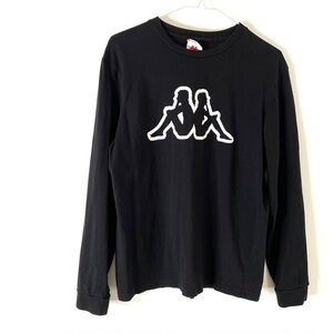 Kappa Black Long Sleeve Crew Neck Logo Graphic Top Athletic Streetwear
